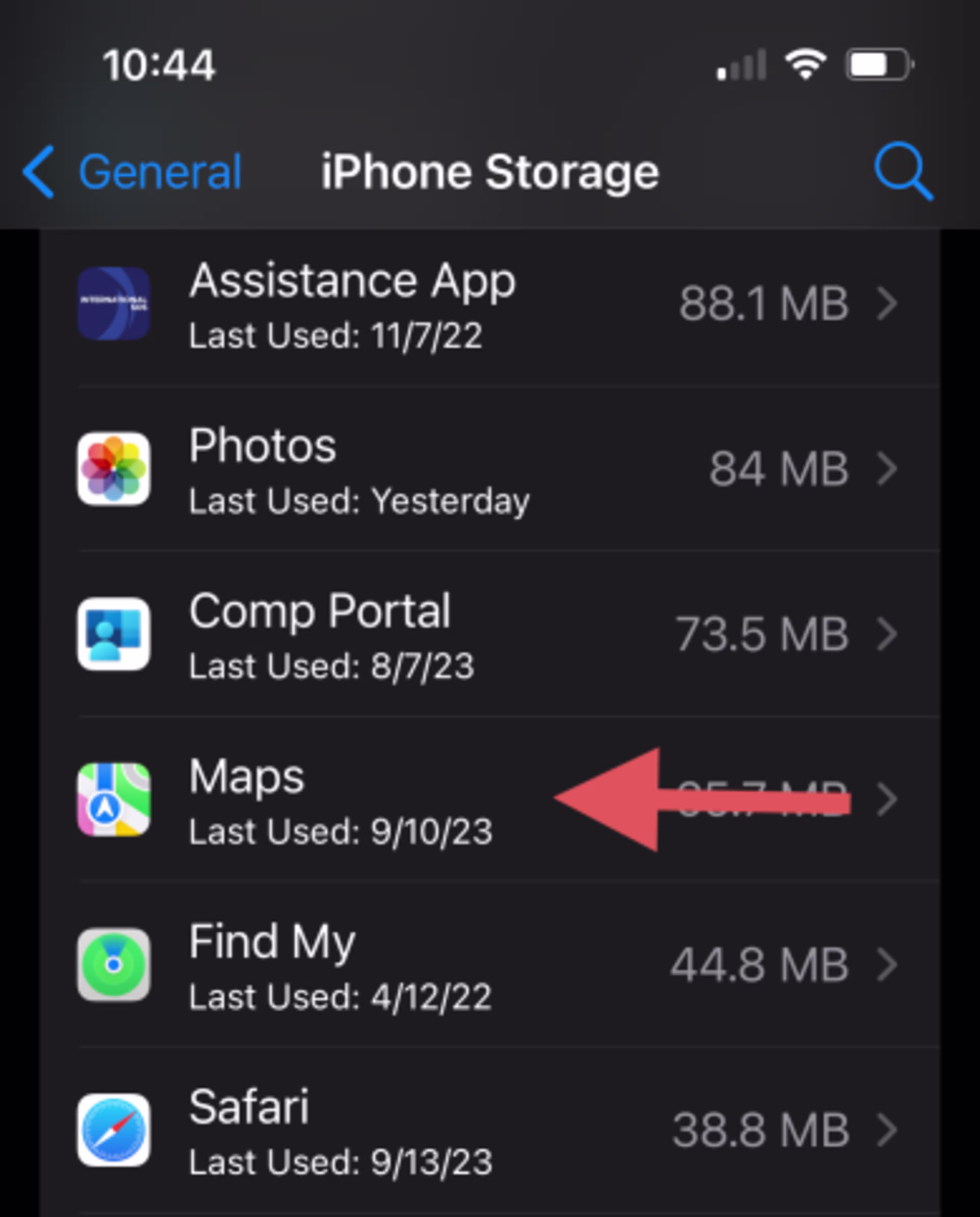 Select an app with the cache you want to clear screenshot for the blog article "How To Clear App Cache on iPhone: A Step-by-Step Guide"