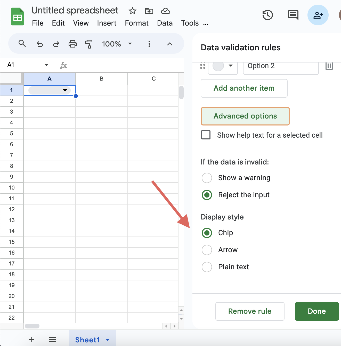Select the type of dropdown screenshot for the blog article "How to Add a Drop Down List in Google Sheets: A Step-by-Step Guide"