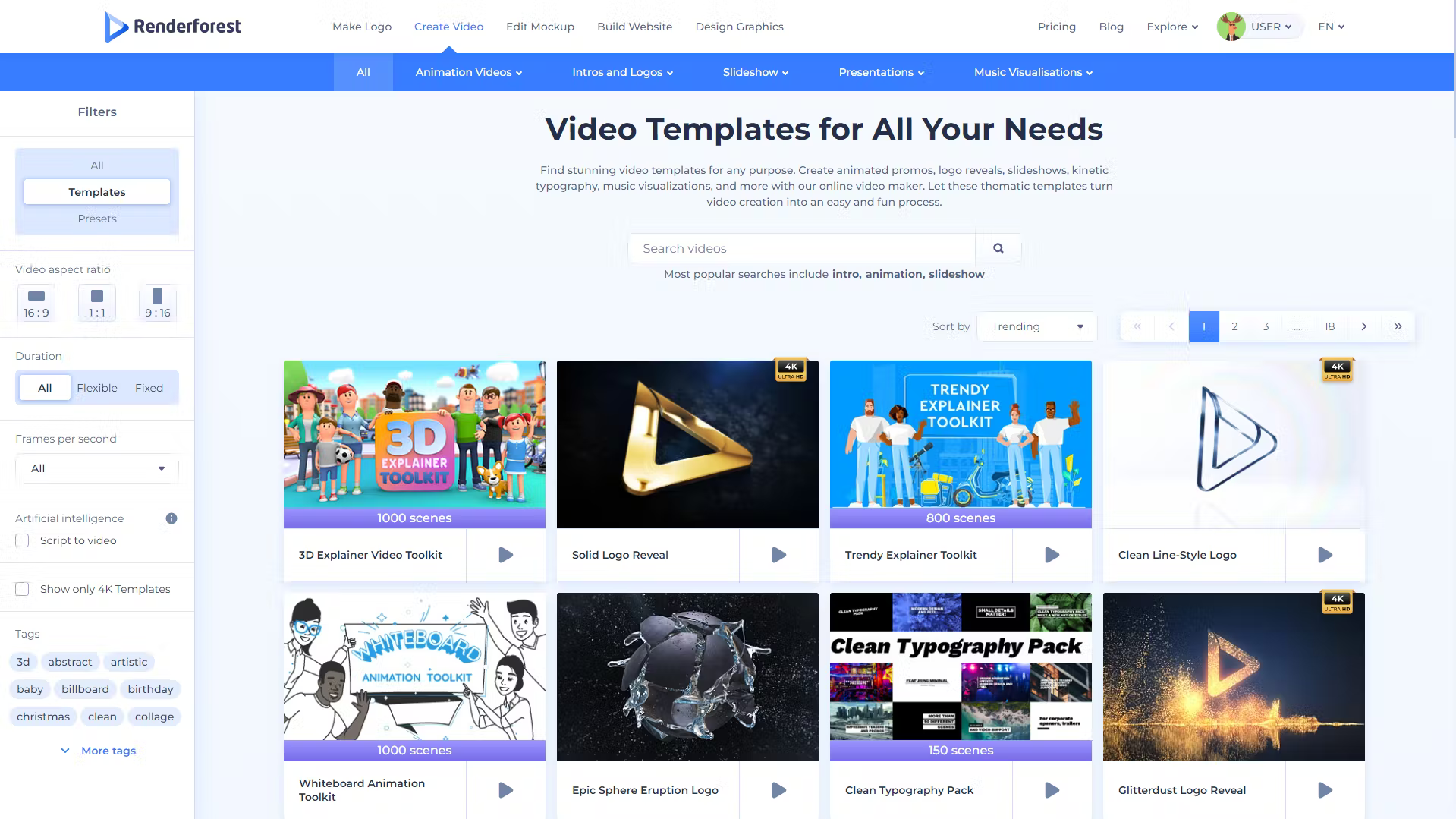 A-menu-of-video-templates-in-Renderforest-video-software