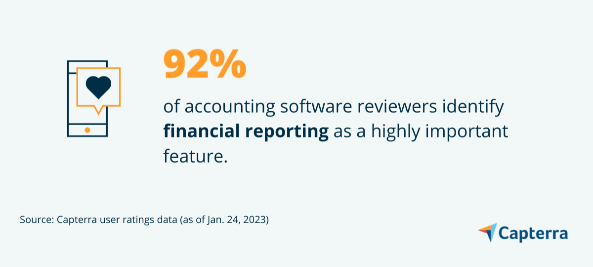 Financial reporting feature graphic for the blog article "5 Key Accounting Software Features and Top Products That Offer Them"