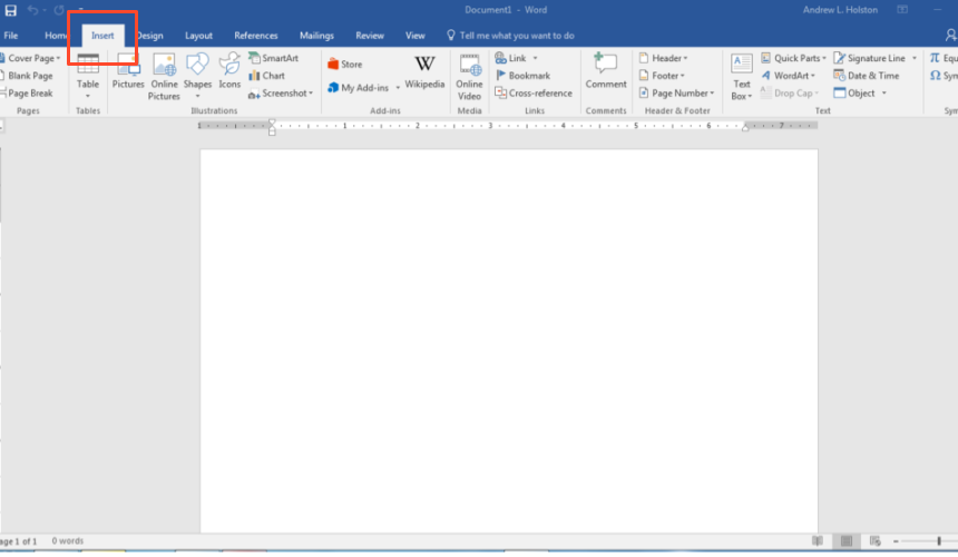 Screenshot of 'Insert' in Excel