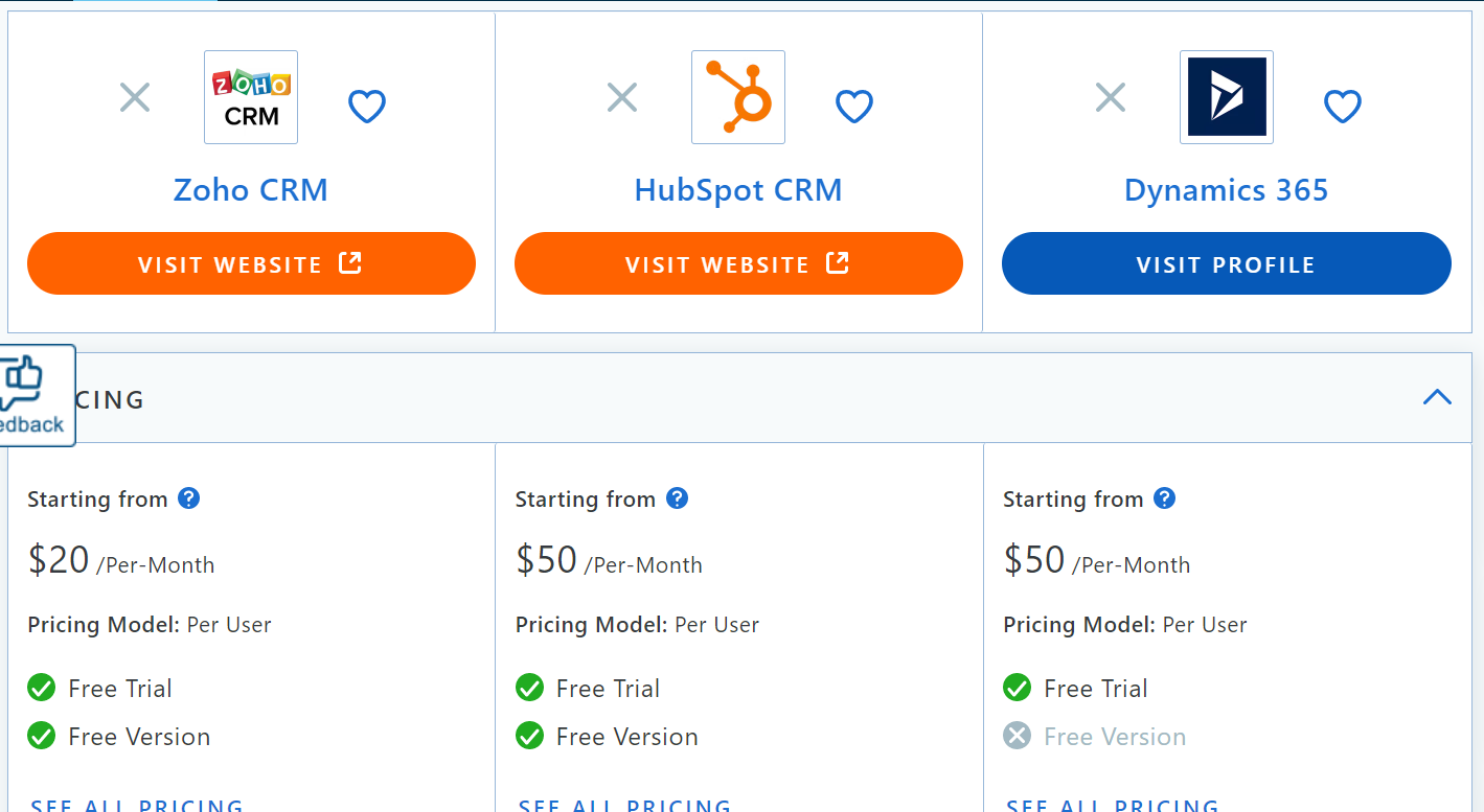 Comparison of CRM software in Capterra for the blog article "CRM Spreadsheet vs CRM Software: How to Best Manage Your Customer Data"