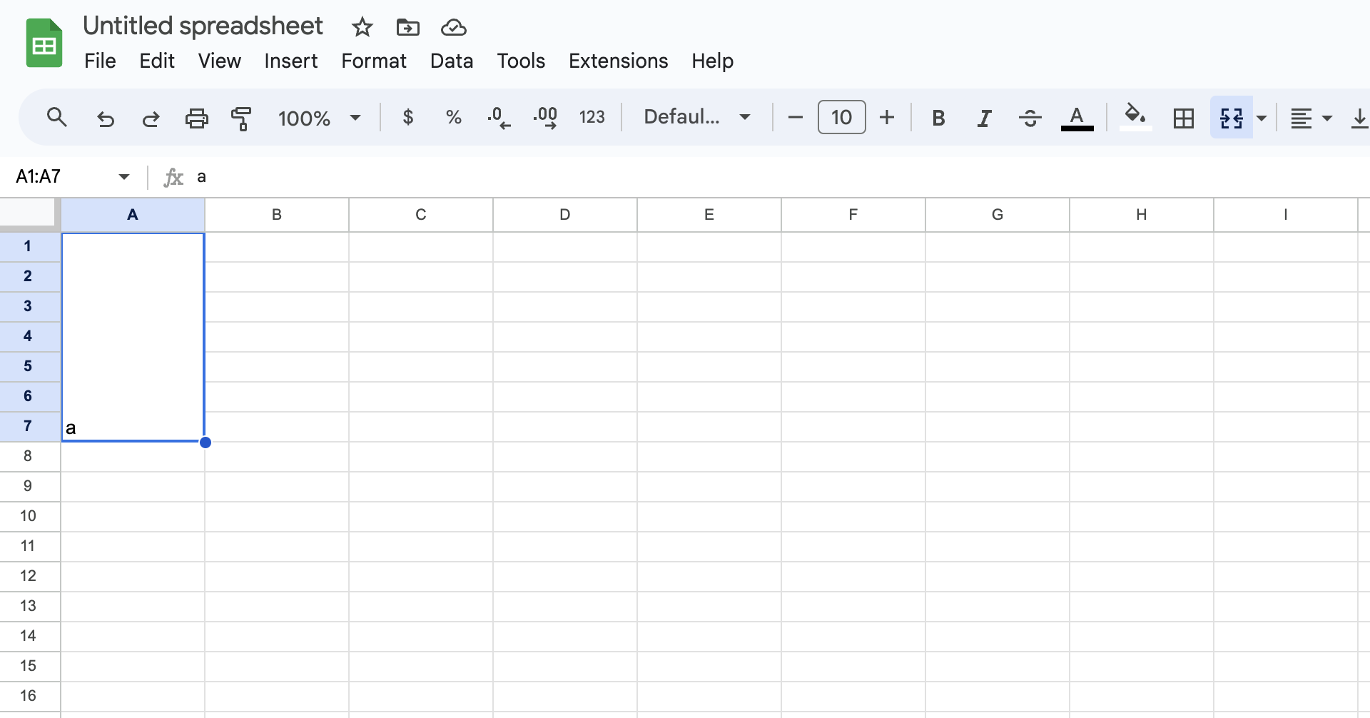 Screenshot of 'Merge vertically' on Google Sheets