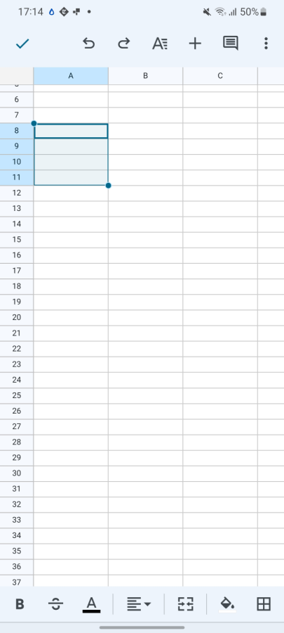 Screenshot of selected cells to merge in Google Sheets