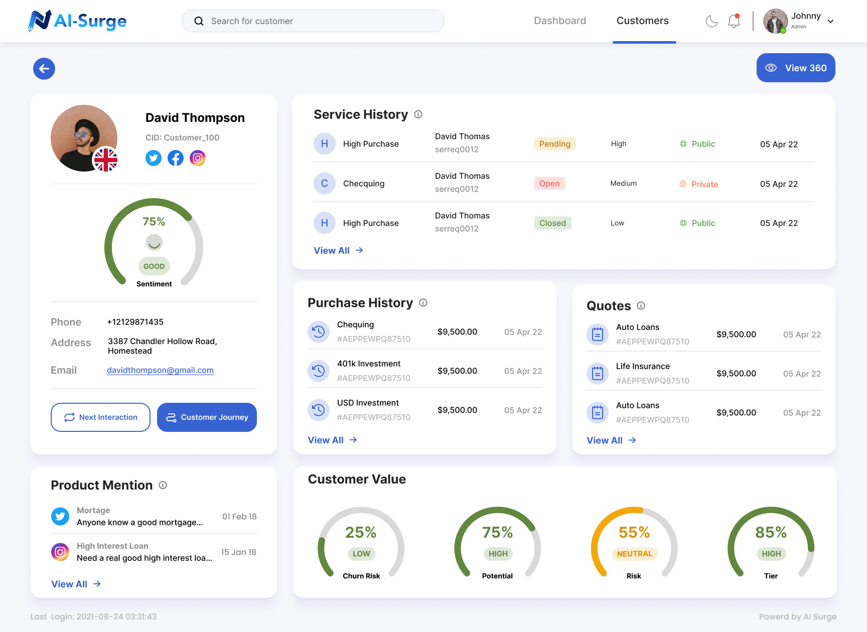Screenshot of predictive analysis dashboard in AI Surge for the blog article "3 Ways AI Can Boost Your Customer Service Efforts"