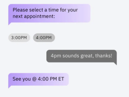 Screenshot of appointment scheduling in IBM Watson Assistant