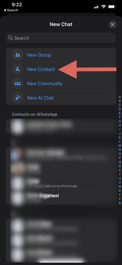 Tap new contact screenshot for the blog article "How To Add Someone on WhatsApp: A Step-by-Step Guide"