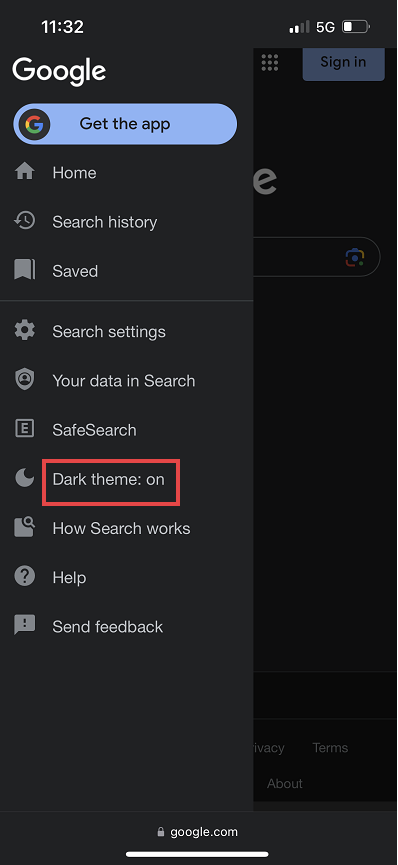 Google Dark Theme —