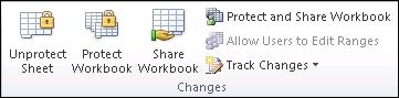 Screenshot of when a sheet or workbook is protected, the protect option changes to unprotect