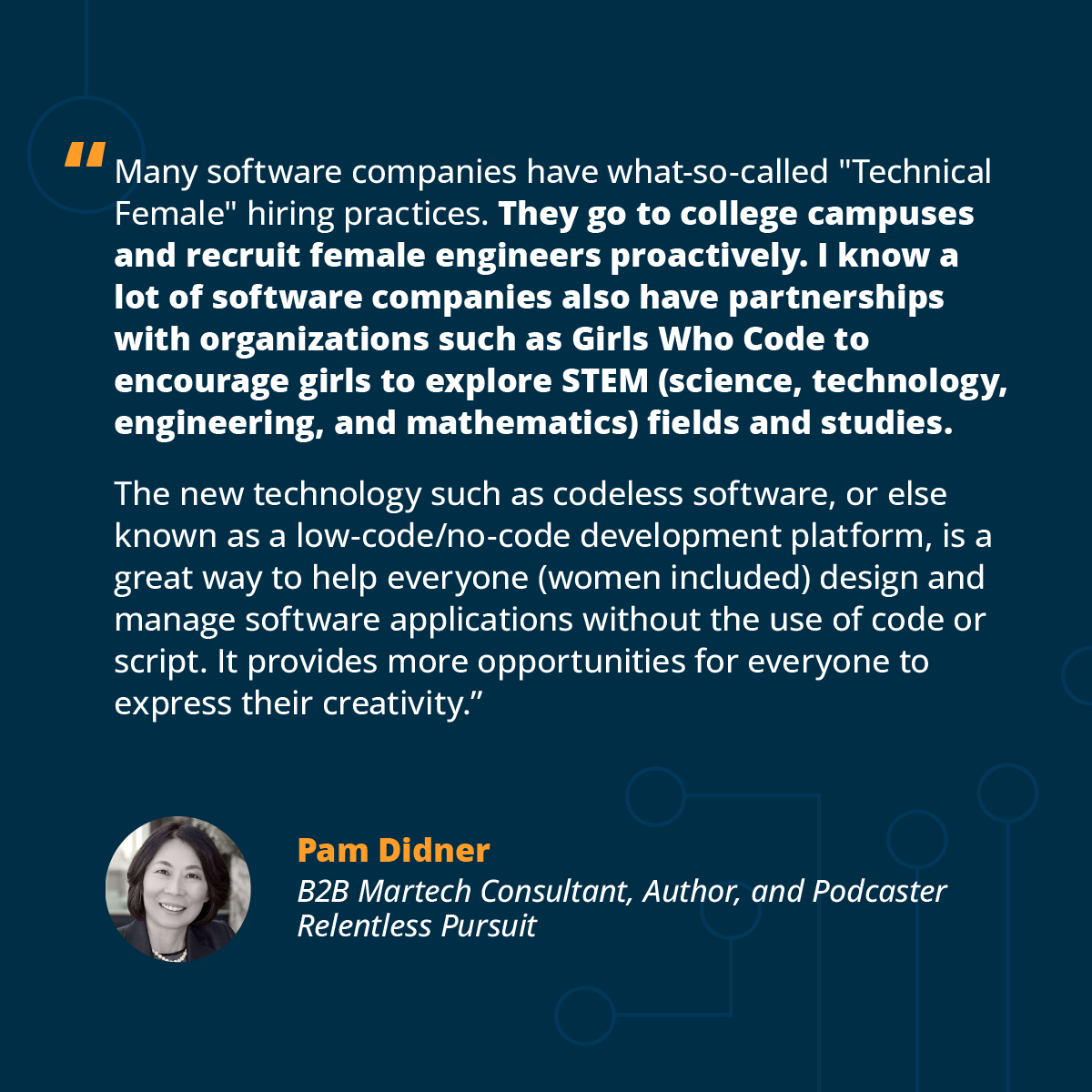 Pam Didner quote for the blog article "4 Ways Software Has Promoted Workplace Equity for Women"