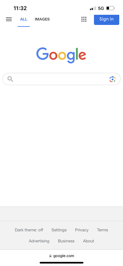 Graphic of Google Search dark theme toggled off.