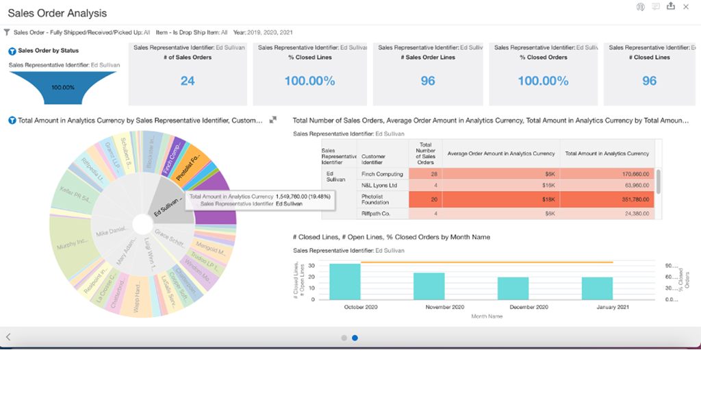 Screenshot of analytics dashboard in NetSuite