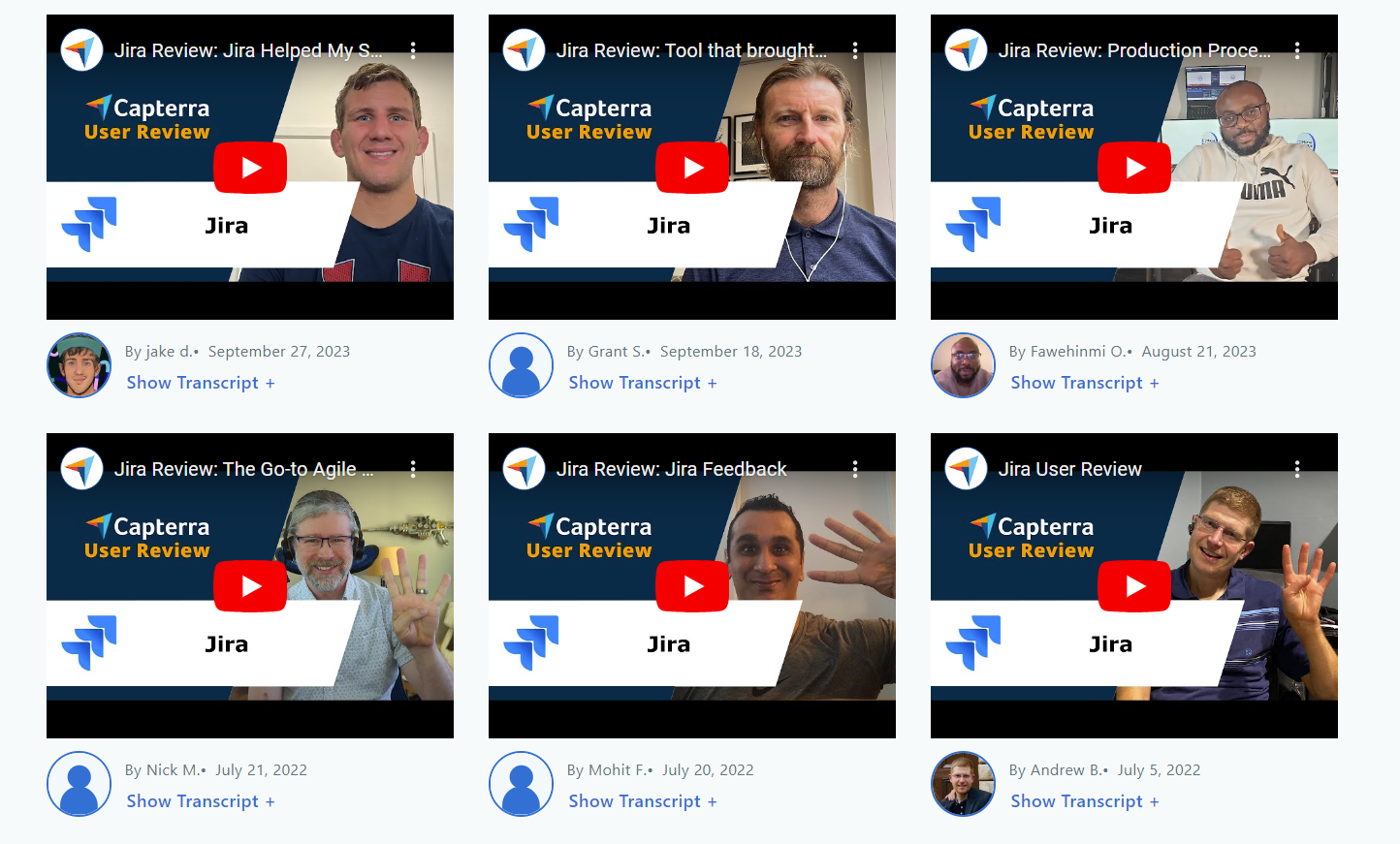 Video user reviews for Jira at Capterra