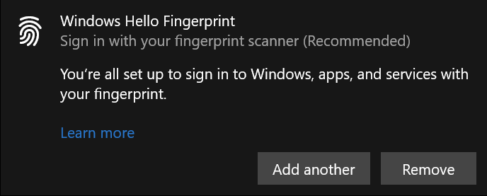 Microsoft Hello fingerprint screenshot for the blog article "Biometric Authentication: What It Is and Why It Matters"