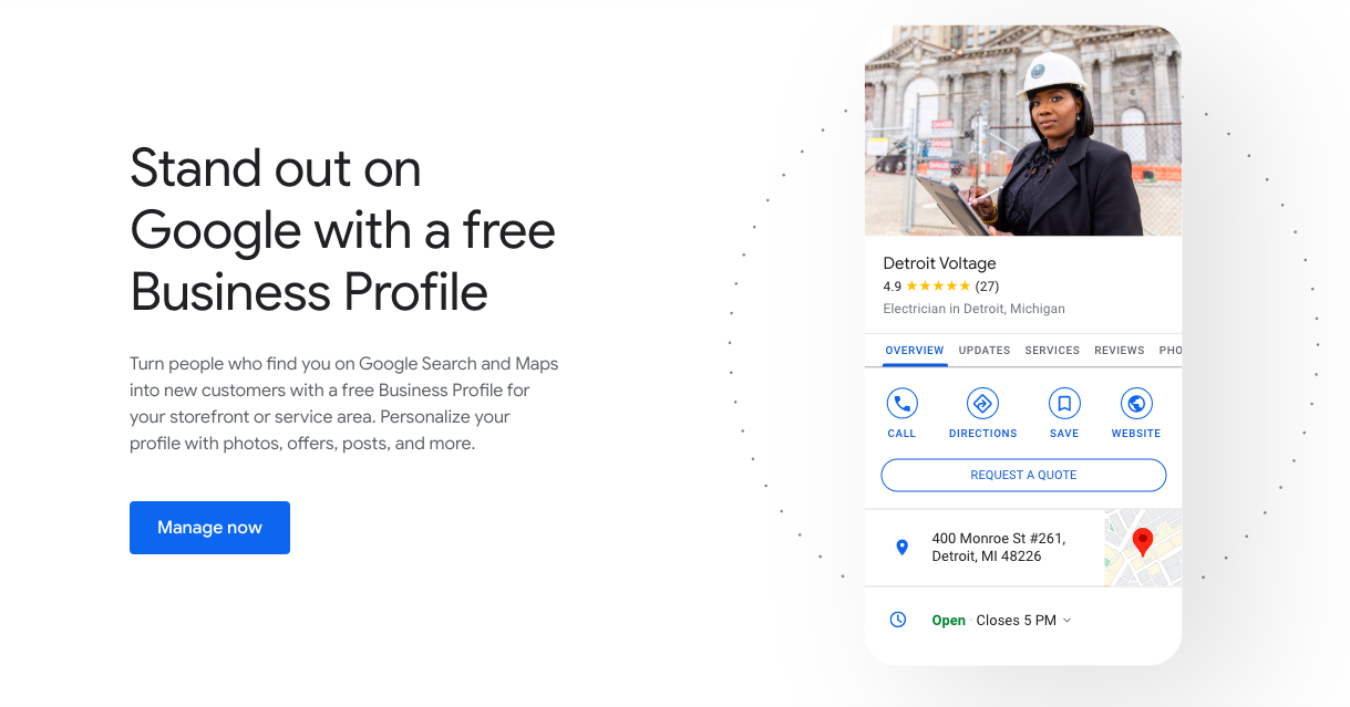 Google My Business allows businesses to create and manage profiles.