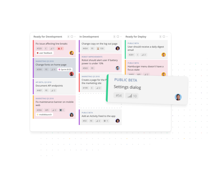 Example of a Kanban dashboard view in Shortcut