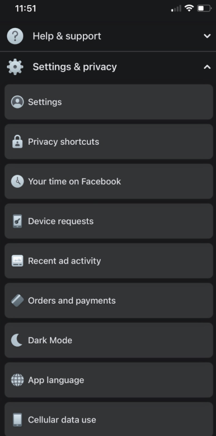 Menu for changing name of Facebook on mobile device (Screenshot provided by author)