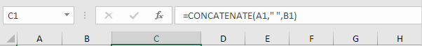 Screenshot of Concatenate formula in Excel