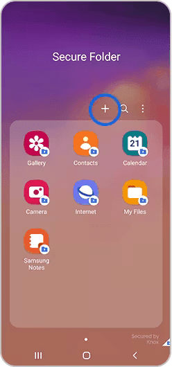 Click on the plus icon in your Secure Folder to put a password on an app.