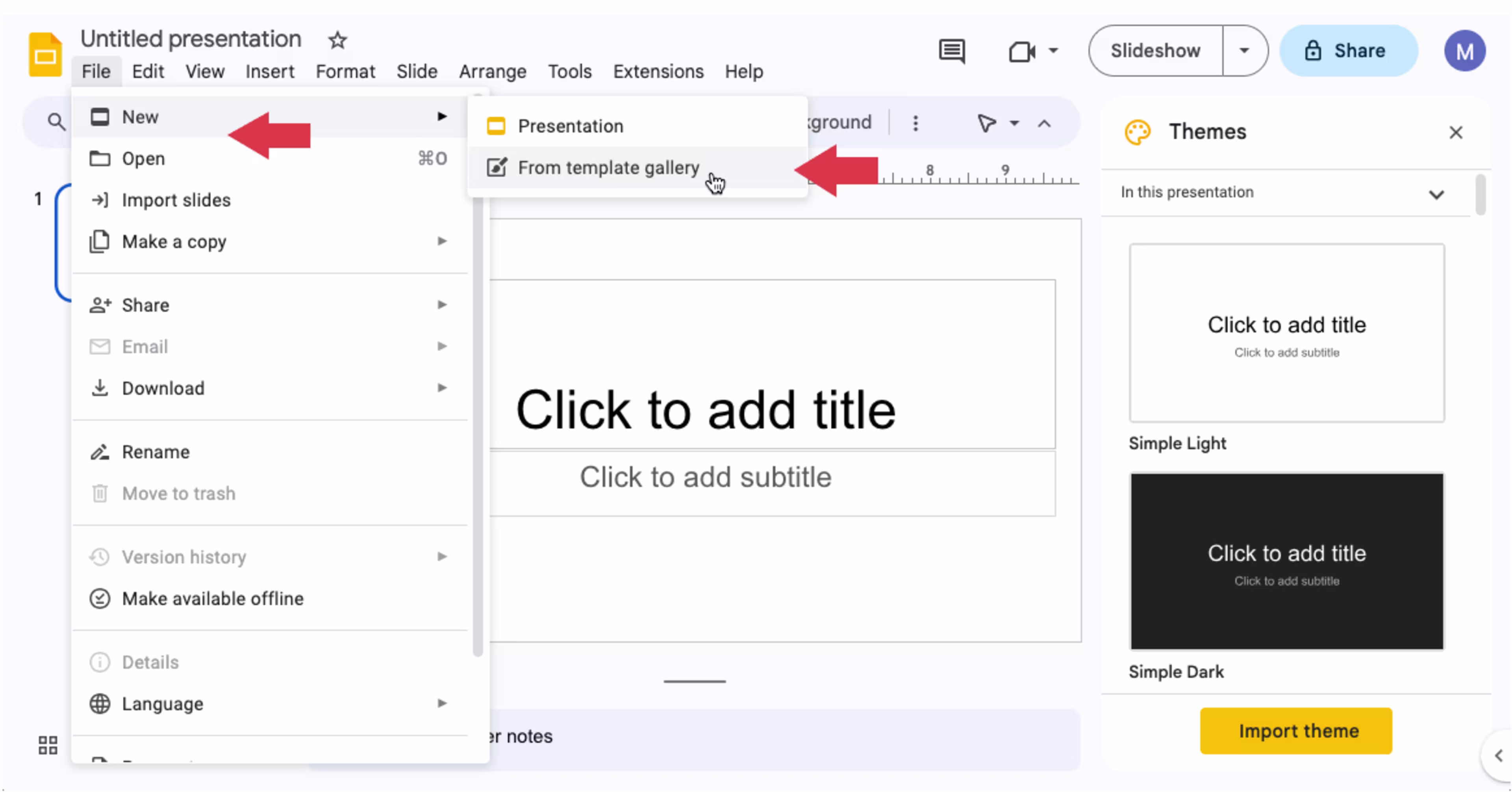 Graphic showing how to open a presentation or how to make a new one
