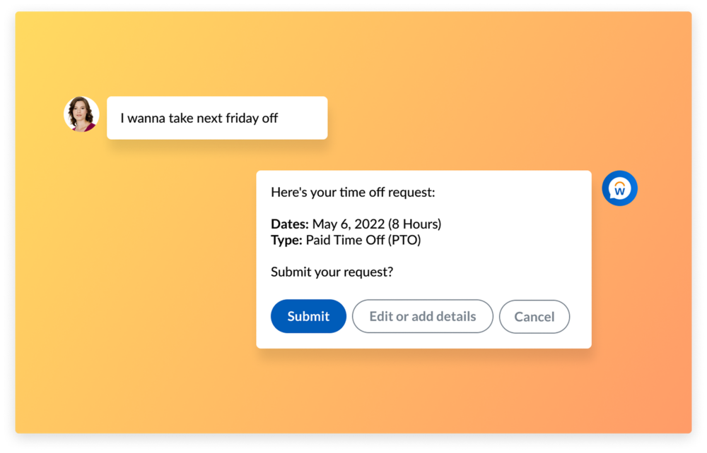 An example of Workday Assistant in action