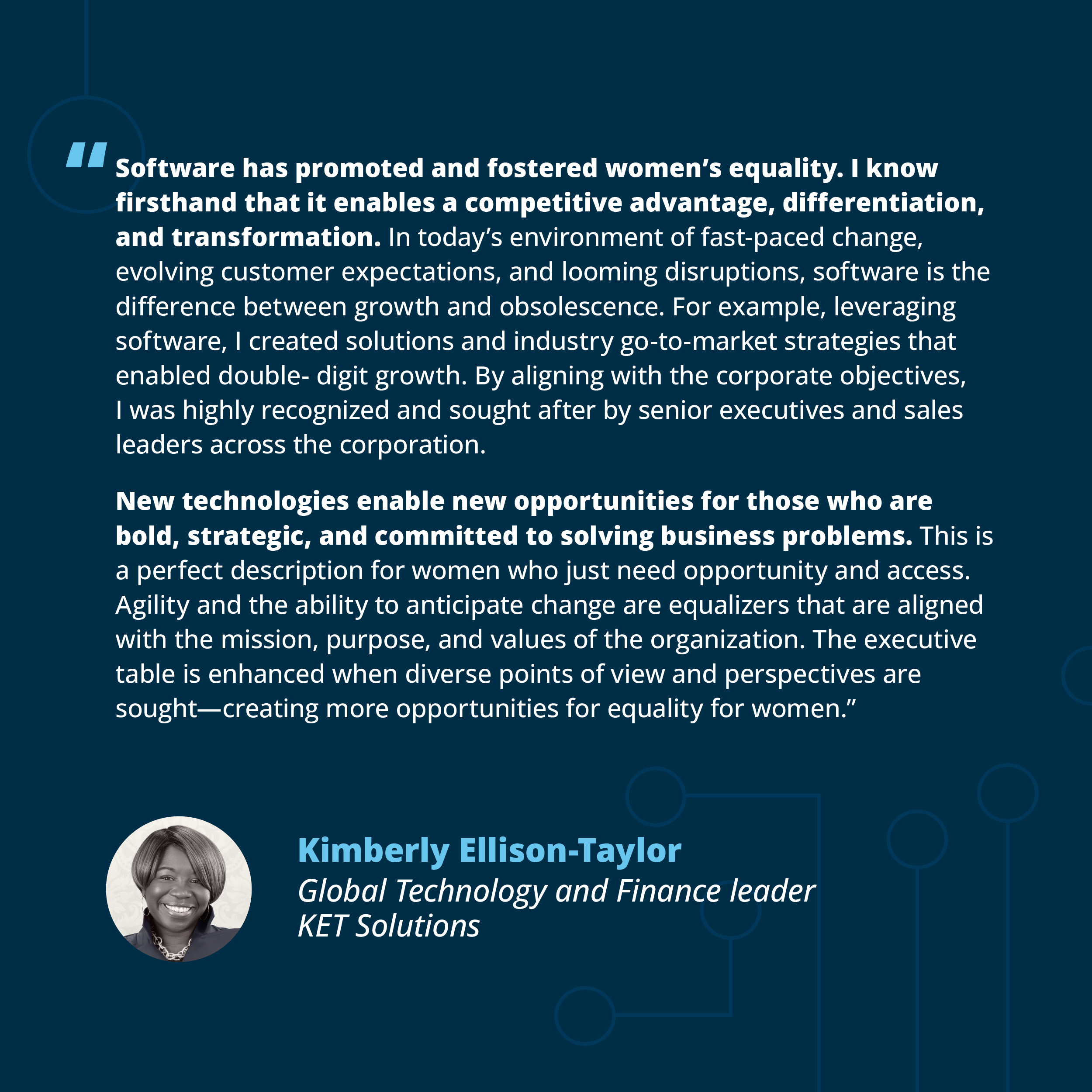 Ellison-Taylor quote for the blog article "4 Ways Software Has Promoted Workplace Equity for Women"
