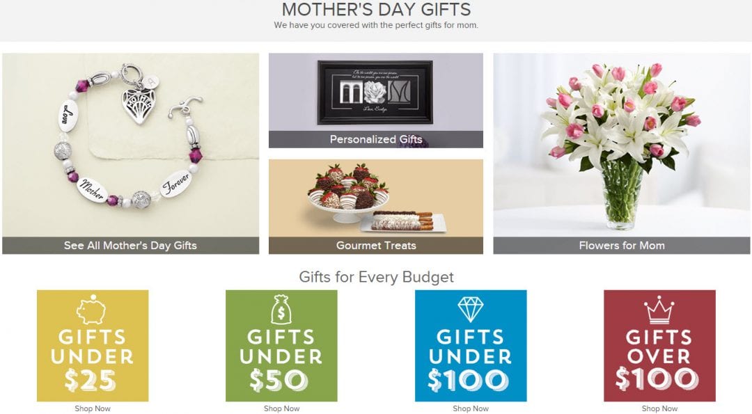 Screenshot for mother's day gift page