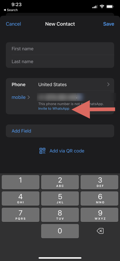 Tap "invite to Whatsapp" screenshot for the blog article "How To Add Someone on WhatsApp: A Step-by-Step Guide"