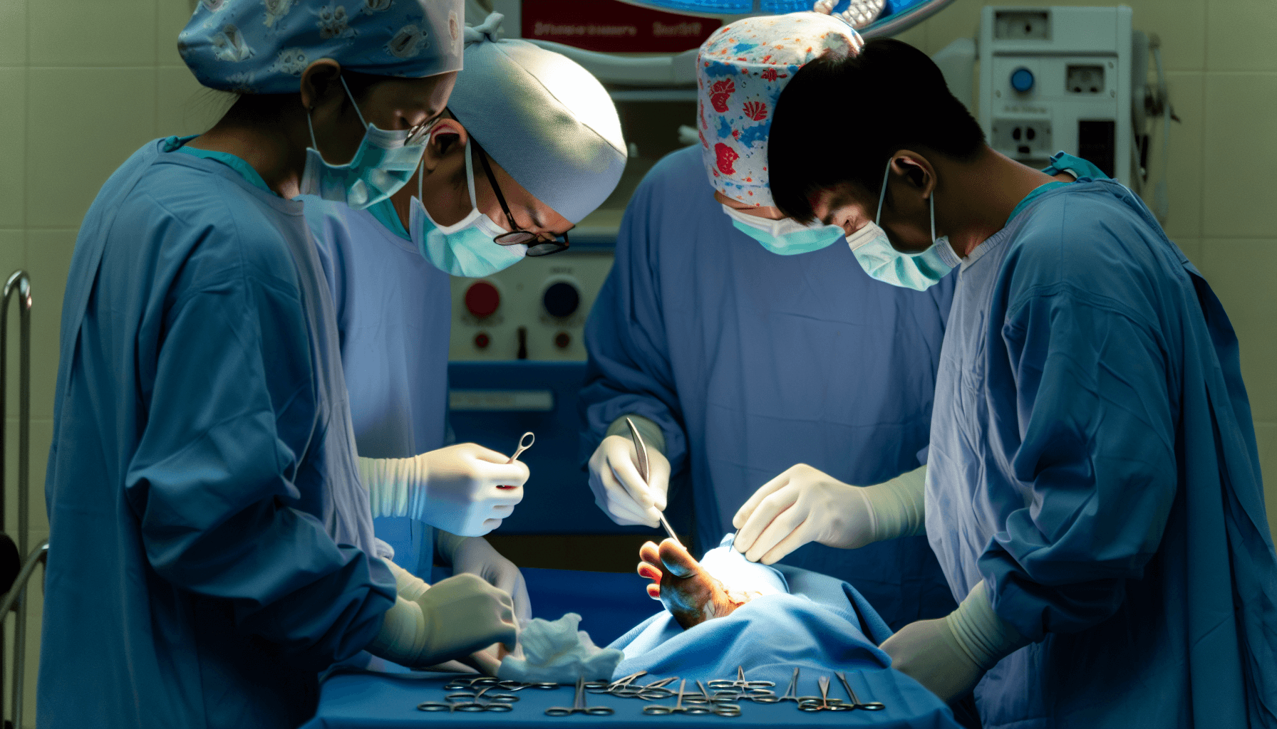 Photo of a surgical procedure for flat foot reconstruction