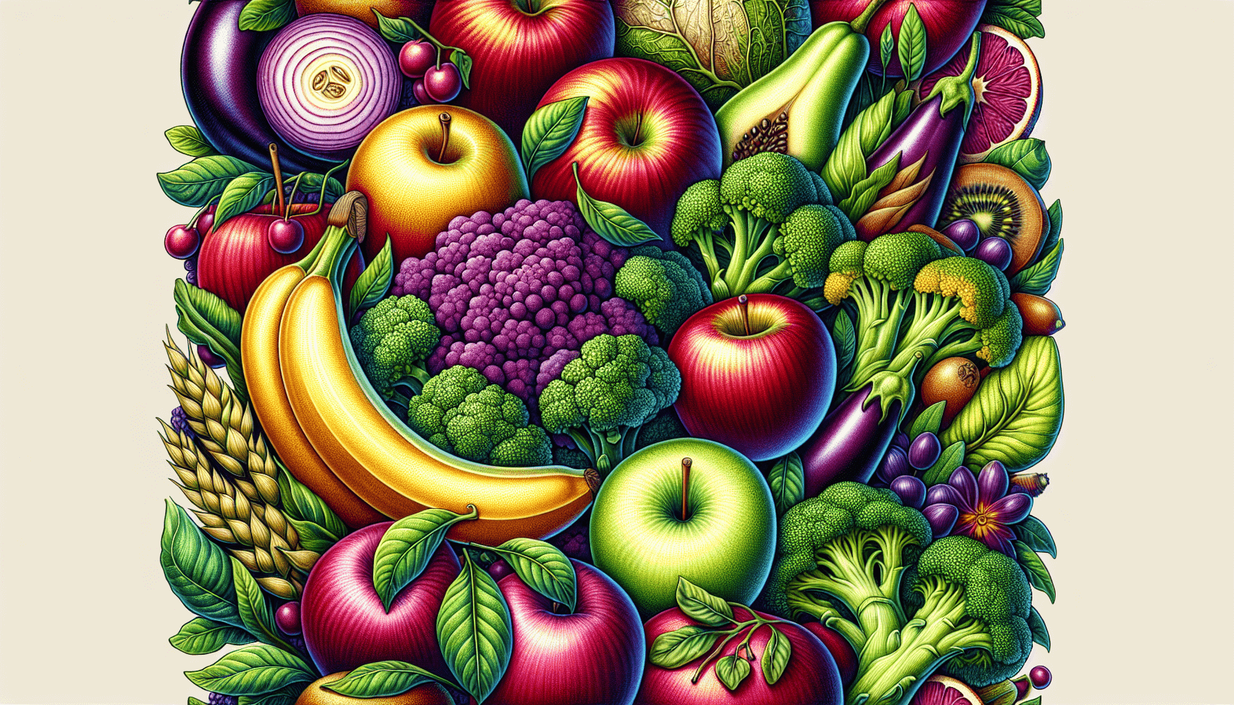 Variety of colorful fruits and vegetables