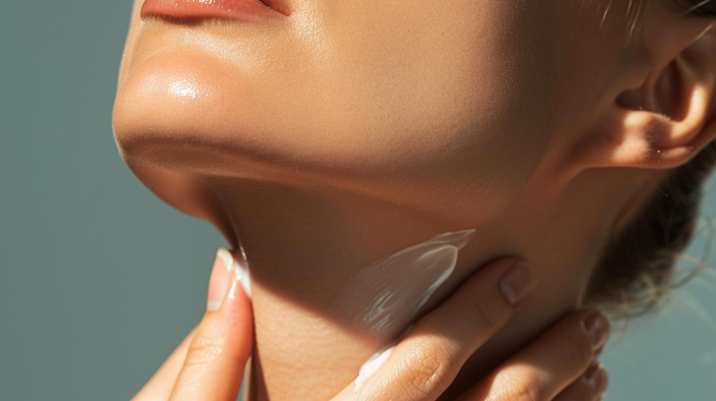 Applying sunscreen to thyroid and neck