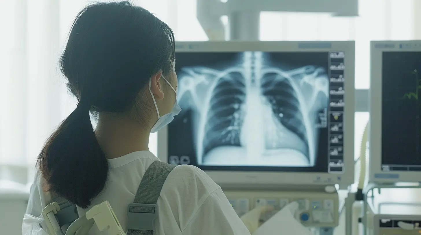 A patient having a chest x-ray