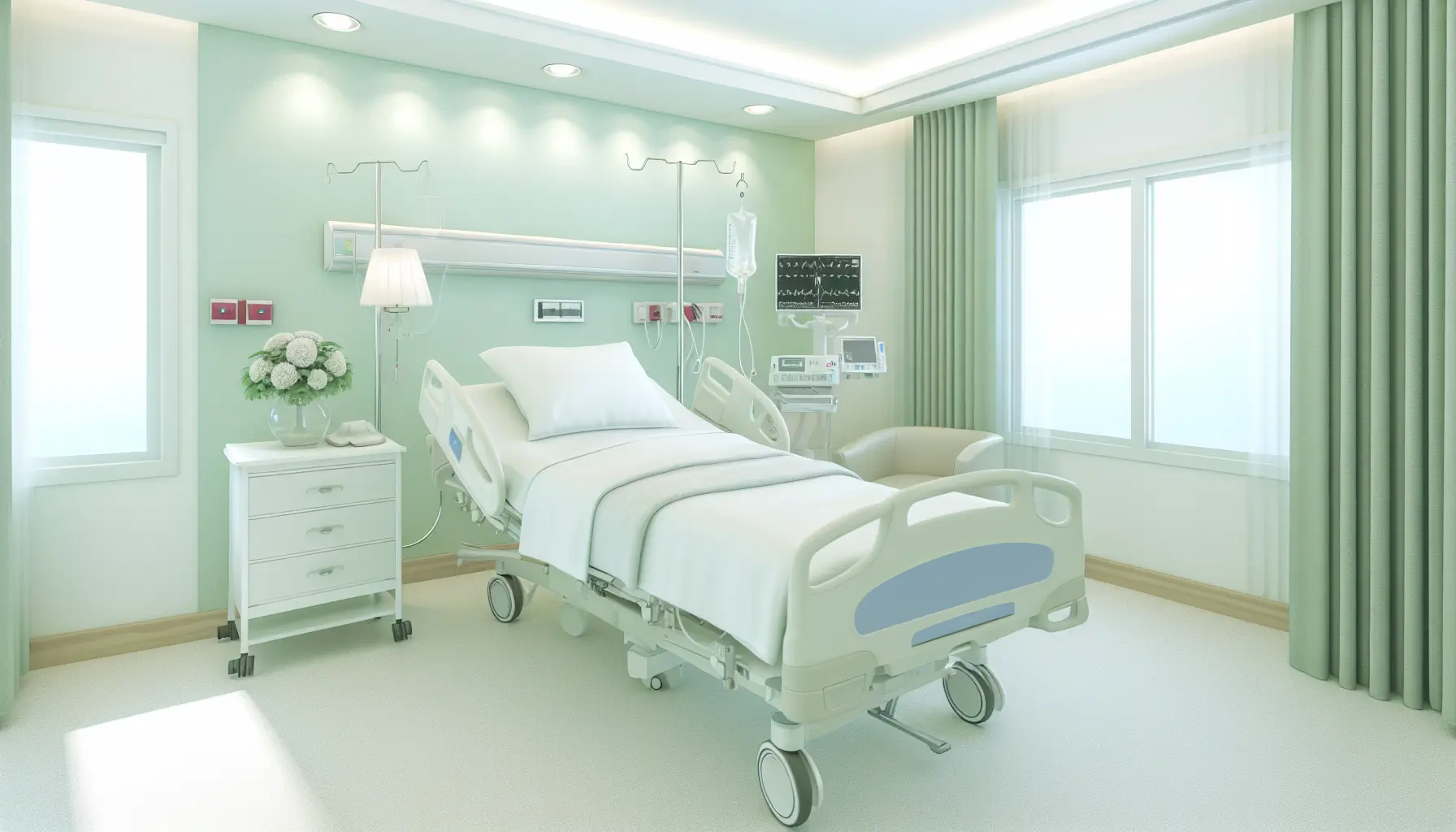 Hospital room during initial rest and recovery phase