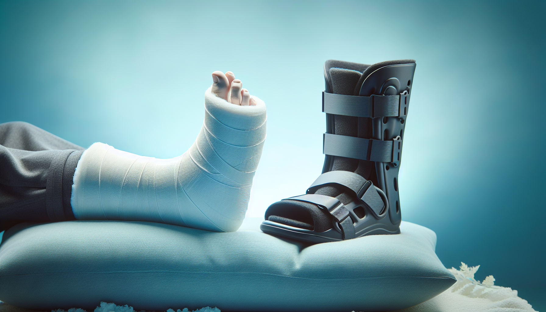 Illustration of a foot in a cast and removable boot