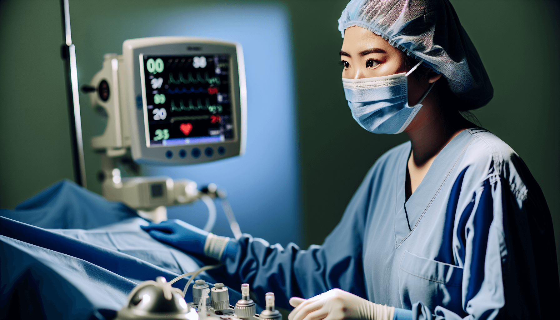 Medical professional monitoring patient-s vital signs during surgery