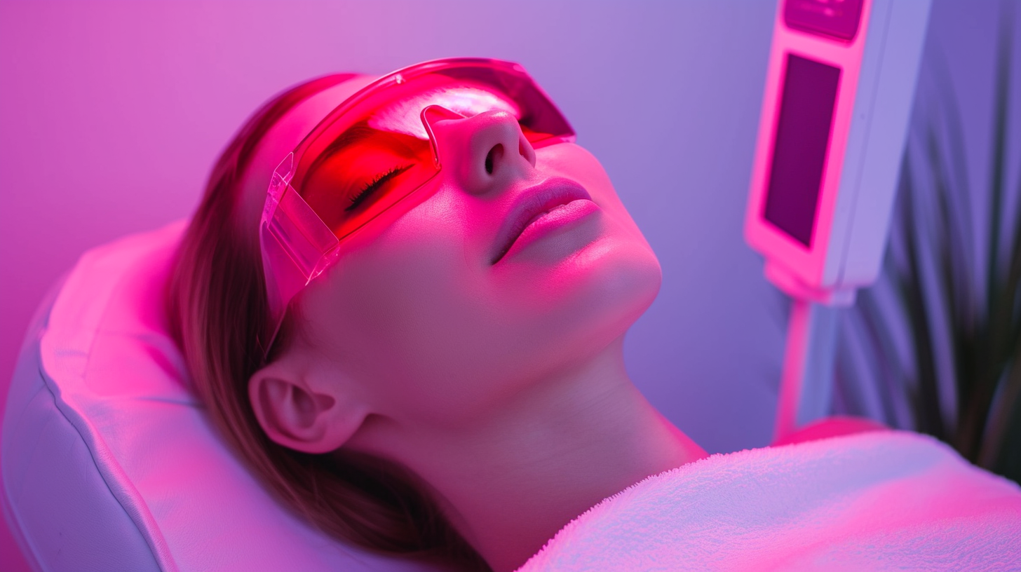 Undergoing laser therapy on thyroid scar