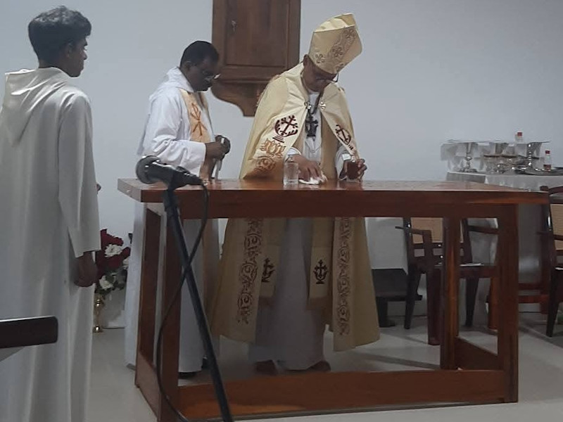 The Bishop of Colombo at the altar during the opening of Christ Church, Monaragala.