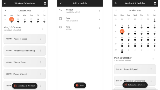 Workout schedules screens