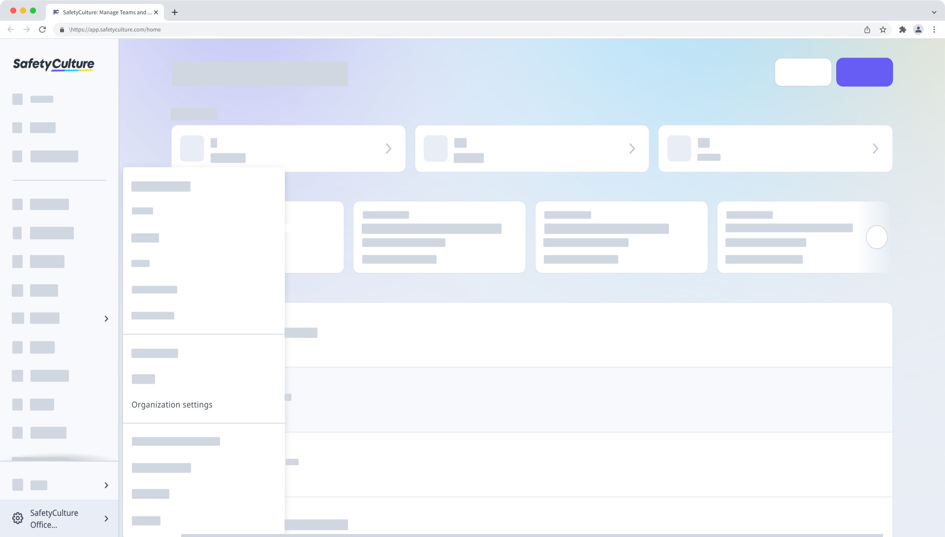 Ver los detalles y los ajustes de la organización a través de la aplicación web.