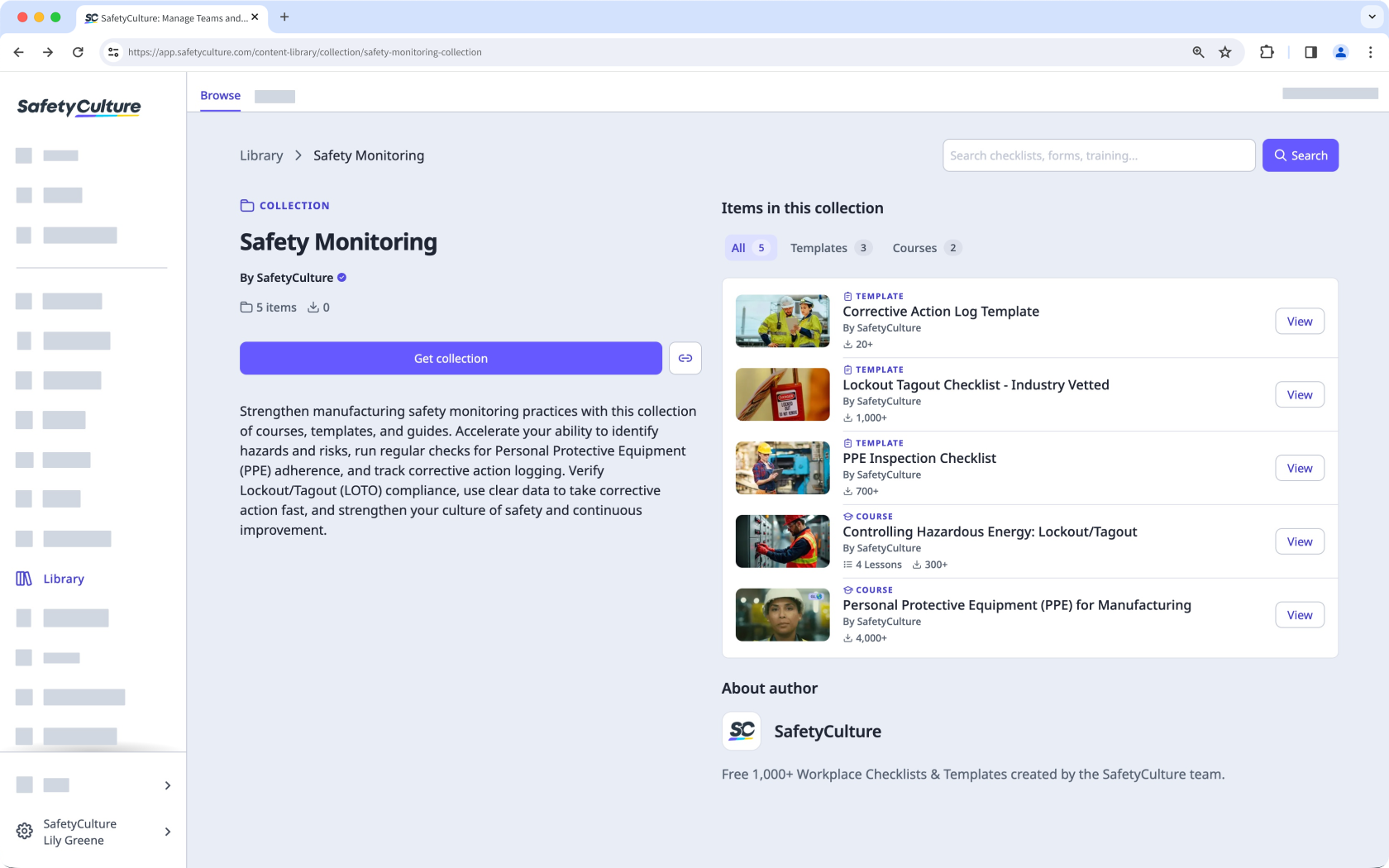 Un ejemplo de las colecciones disponibles en la Biblioteca en la aplicación web.