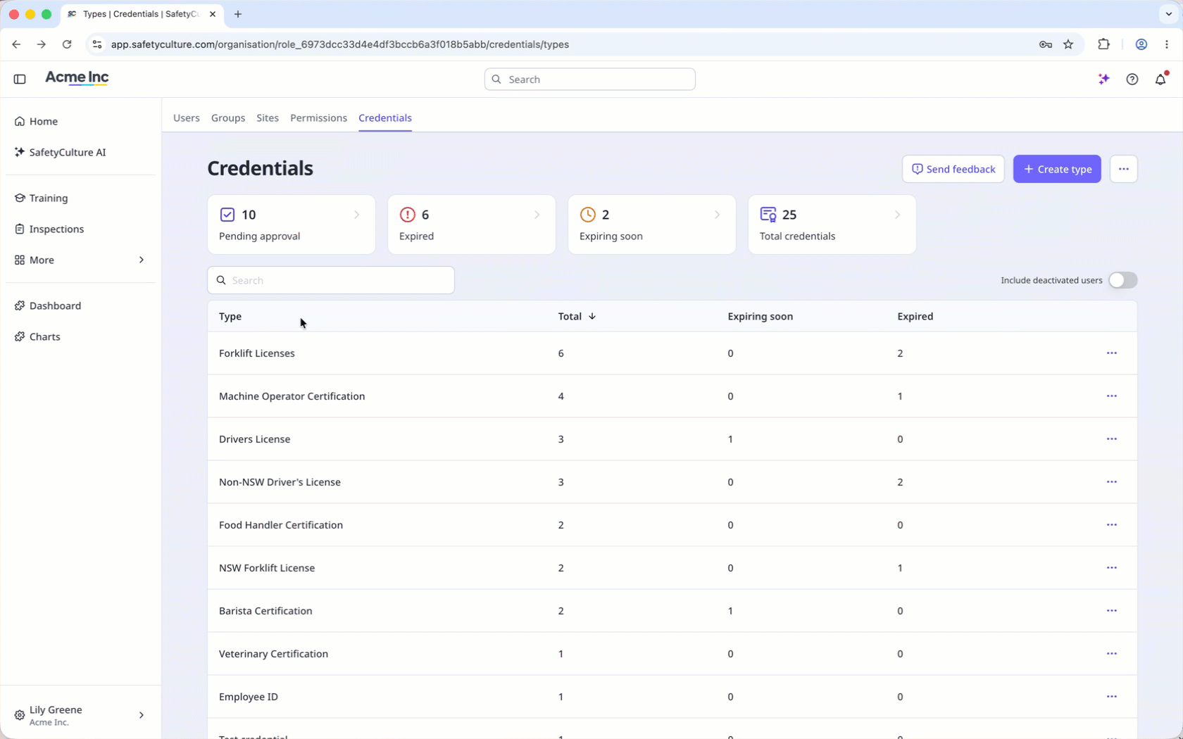 Click Pending approval to filter the list by credentials awaiting approval.