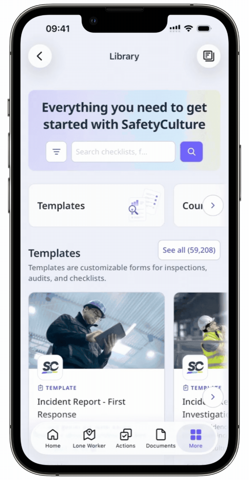 Parcourir les cours de formations dans la Bibliothèque sur l'application portable et filtrer par partenaire de confiance et vérifié.
