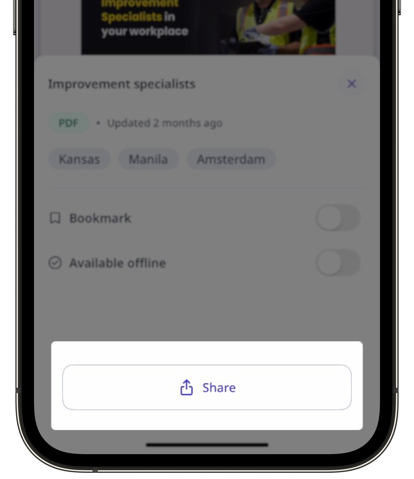 Compartir un archivo en Documentos a través de la aplicación móvil