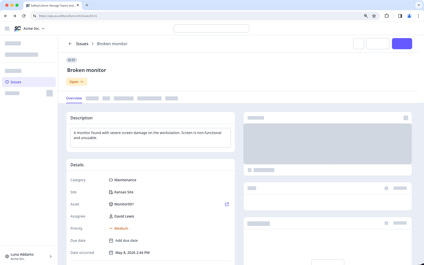 Vea los detalles del contratiempo a través de la aplicación web.