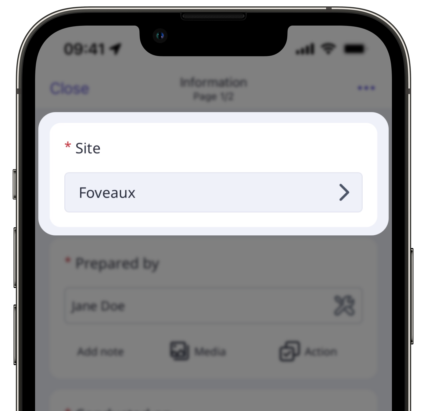 A title page in an inspection showing sites on the mobile app