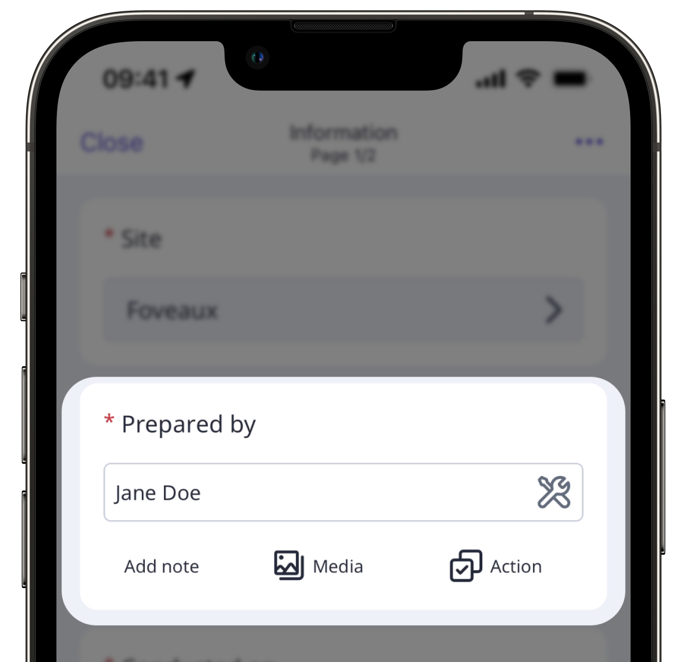 A title page in an inspection showing 'Person' on the mobile app