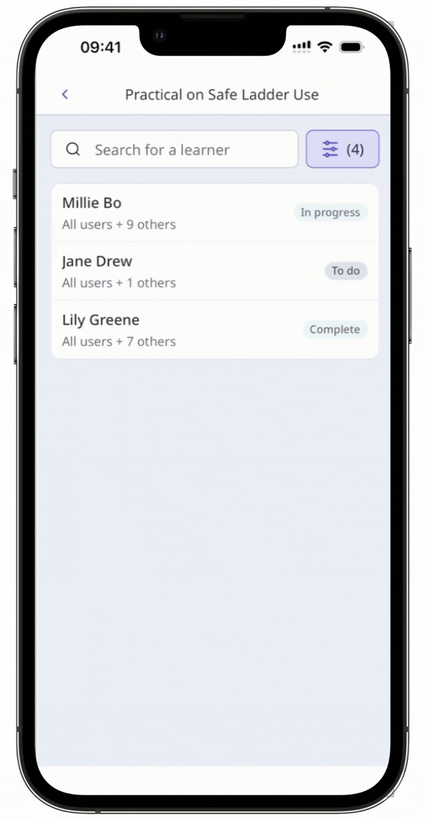 Start a practical assessment on the mobile app and submit feedback.