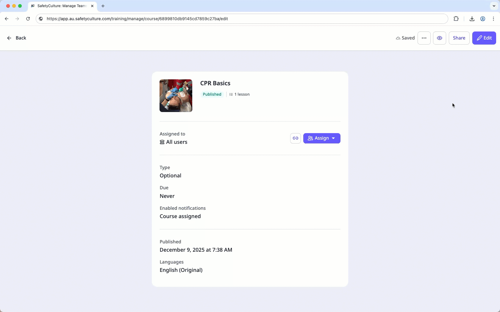 Share a course link via the web app.