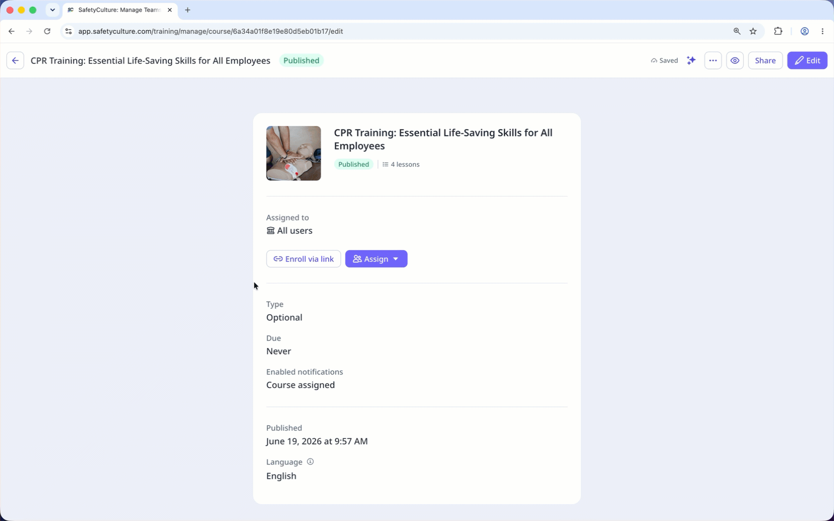 Share a course link via the web app.