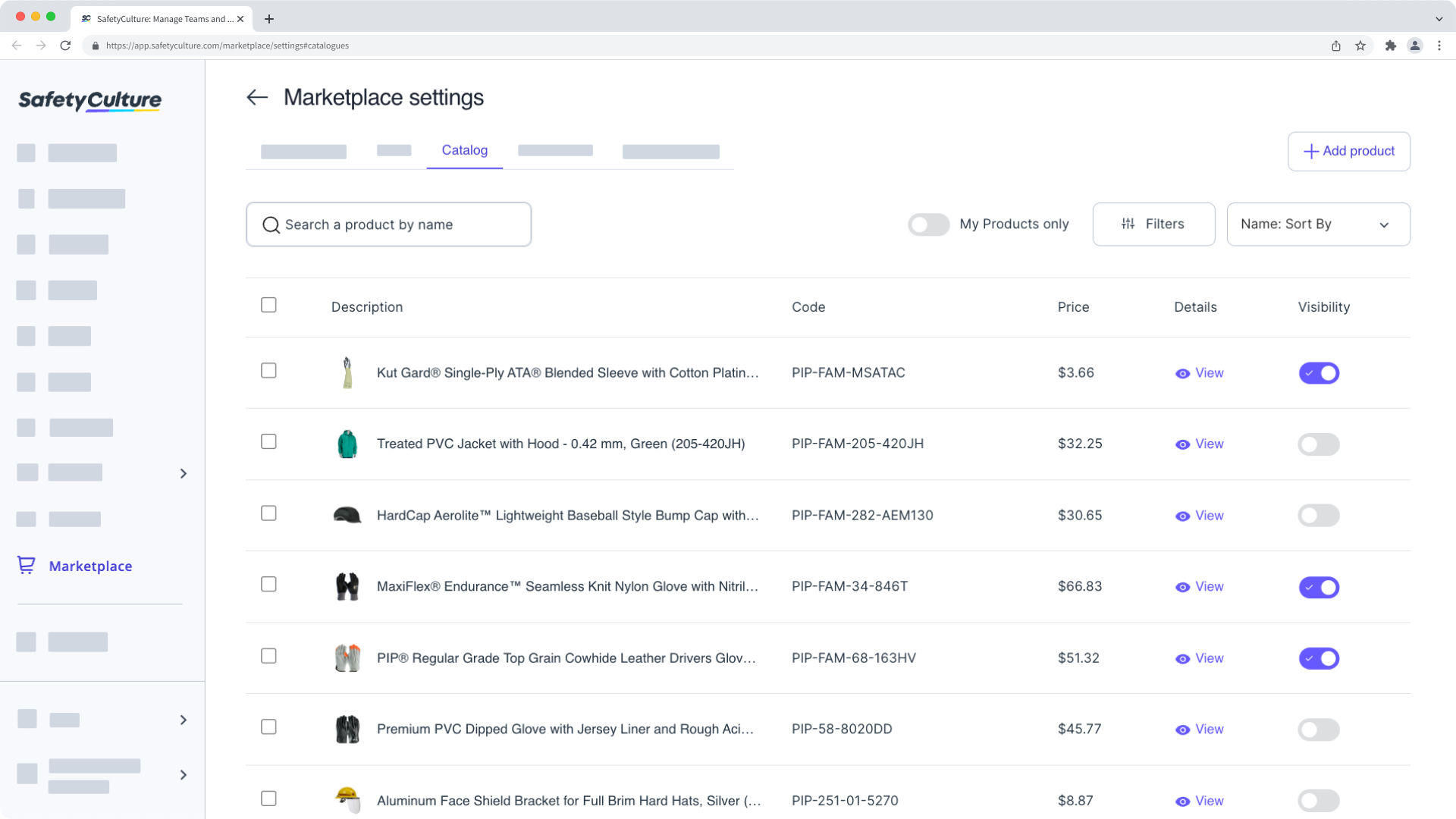 Le catalogue Marketplace SafetyCulture sur l'application Web.